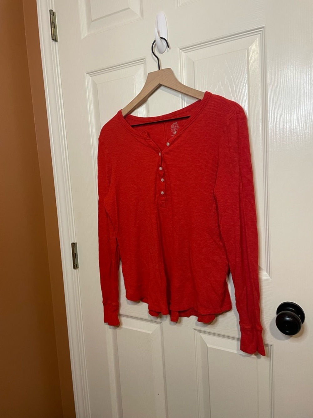 Aerie Real Soft Waffle Henley Pajama Top in Red Size XL - Picture 2 of 8